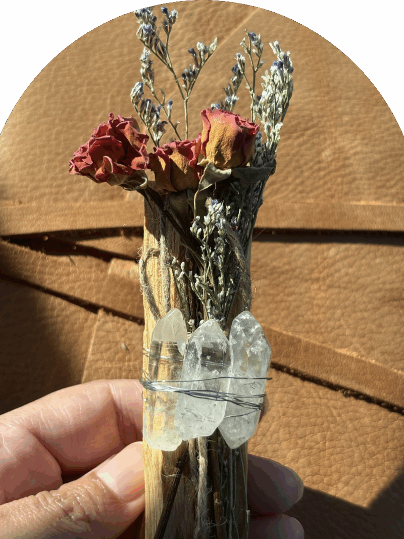 Heartfire Bloom (Red Rose + Clear Quartz + Palo Santo)