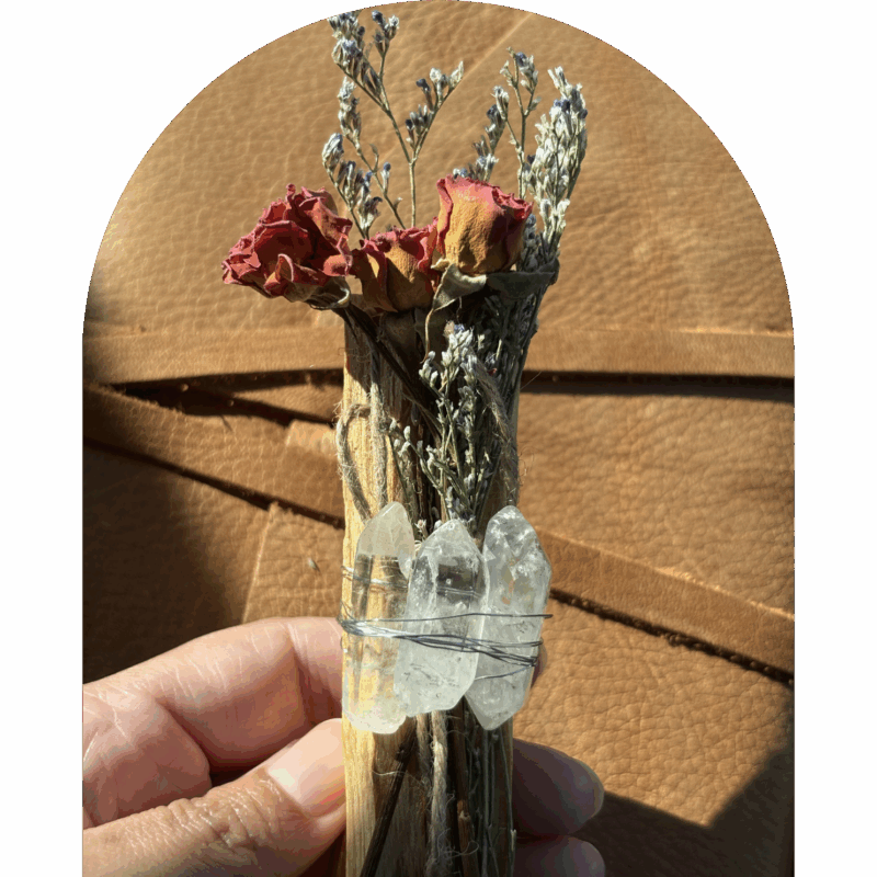 Heartfire Bloom (Red Rose + Clear Quartz + Palo Santo)