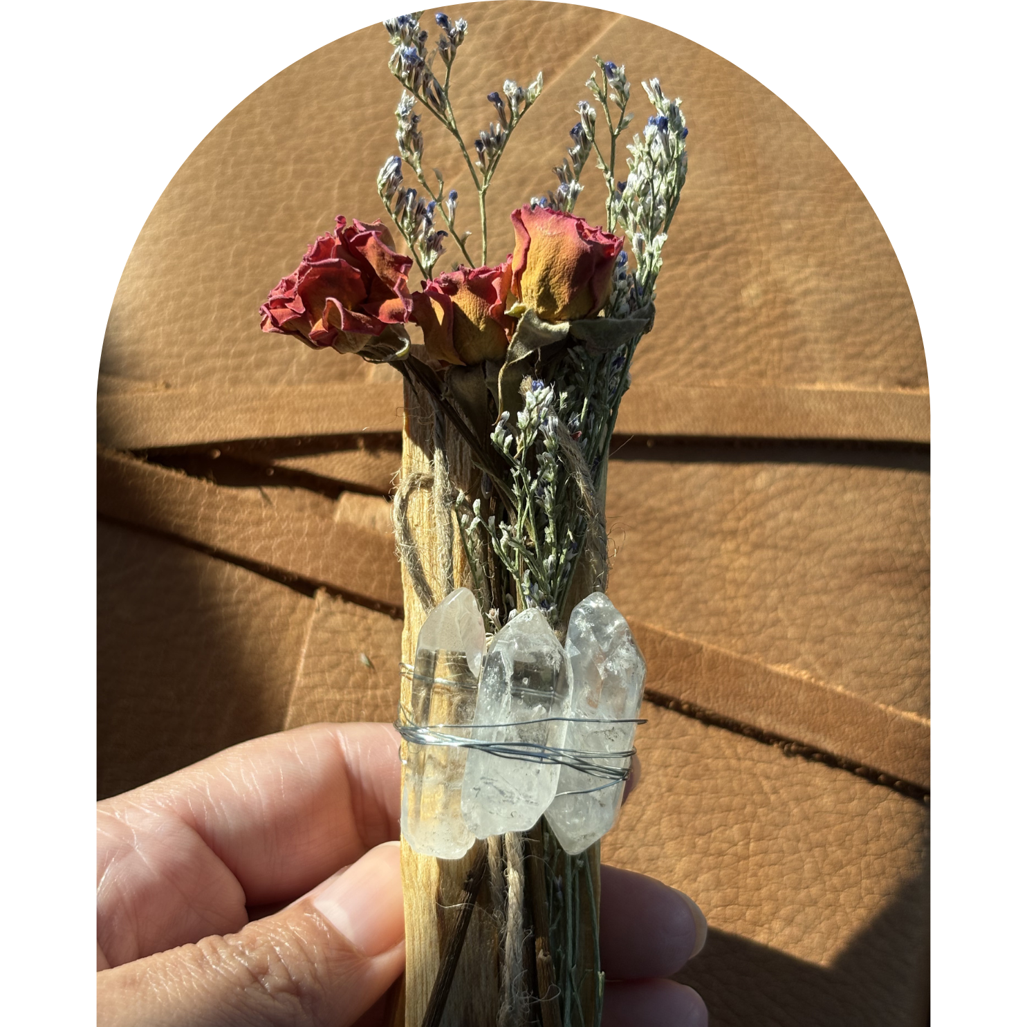 Heartfire Bloom (Red Rose + Clear Quartz + Palo Santo)
