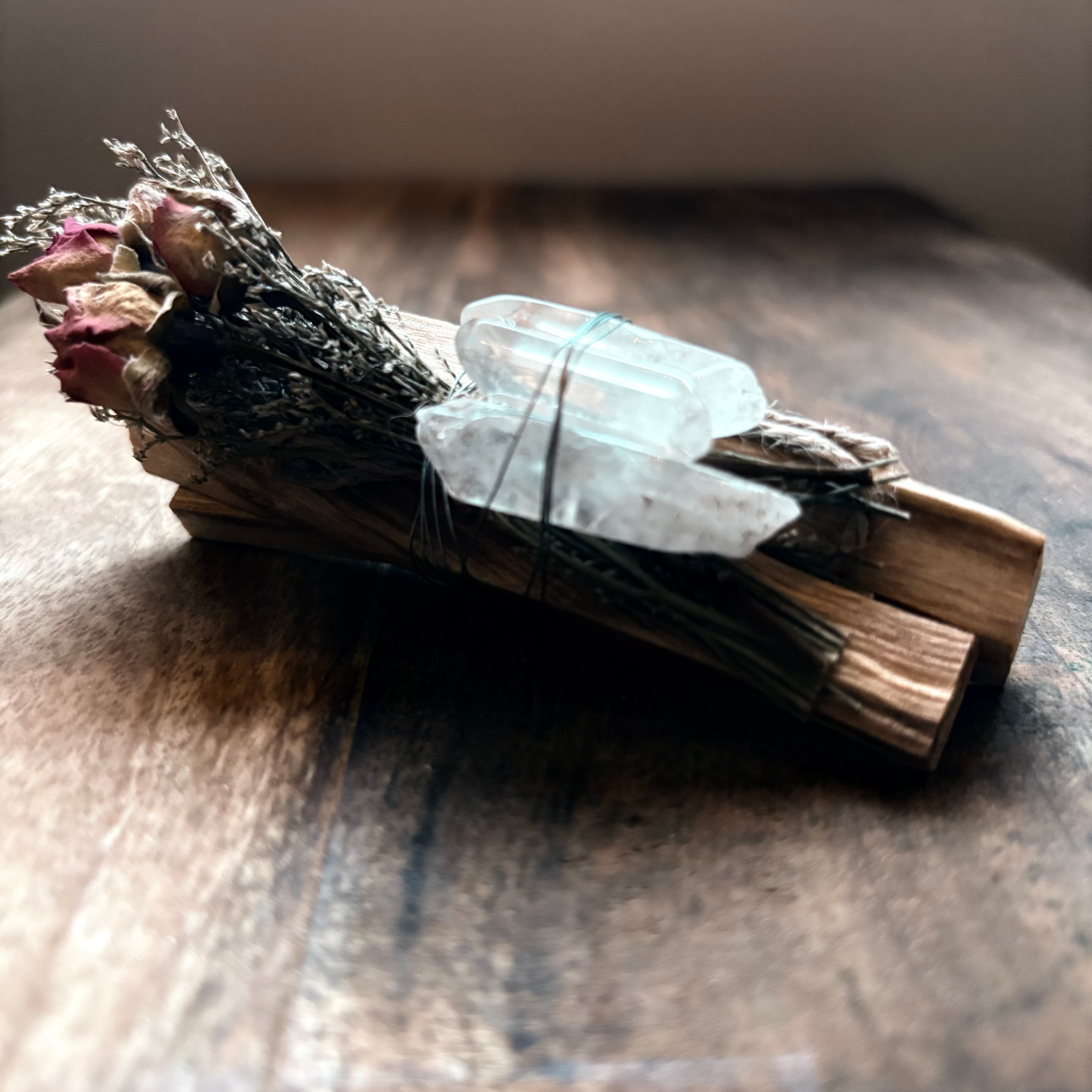 Red Rose Buds + Clear Quartz + Palo Santo